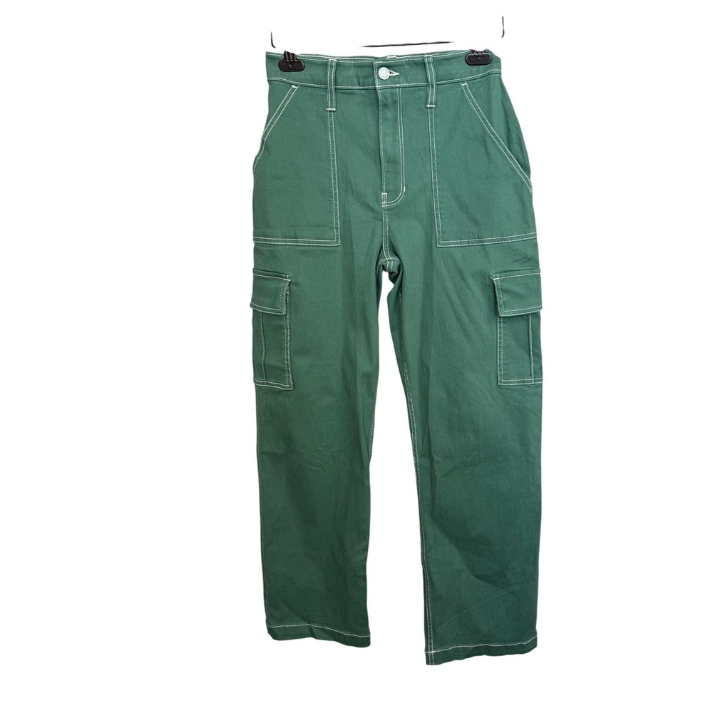 Hollister Ultra High Rise Dad Pants Green Cargo Contrast Stitch 3S W26 Y2K NWT